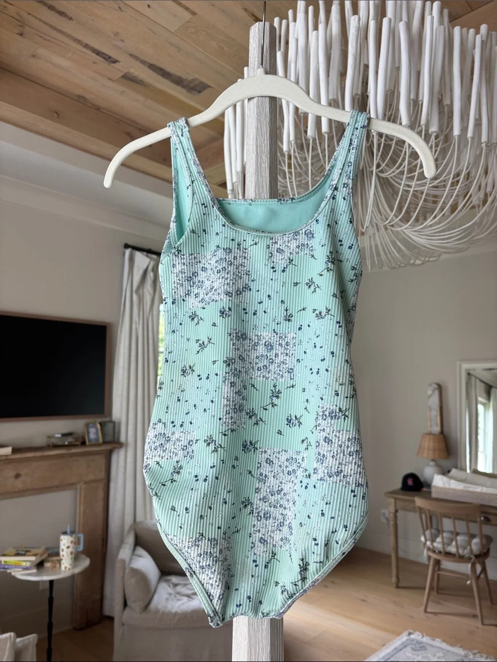 abercrombie kids Mint Floral Ribbed One-Piece Swimsuit